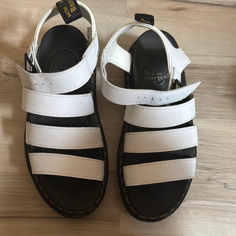 Dr. Martens White and Black Sandals with Strappy Design